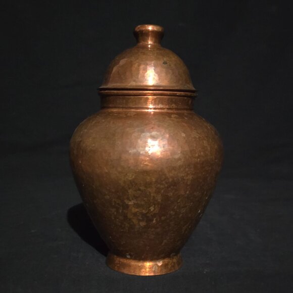 Vtg Hammered Copper Jar Pot (urn) w Lid - 5" x 8" - Picture 2 of 6